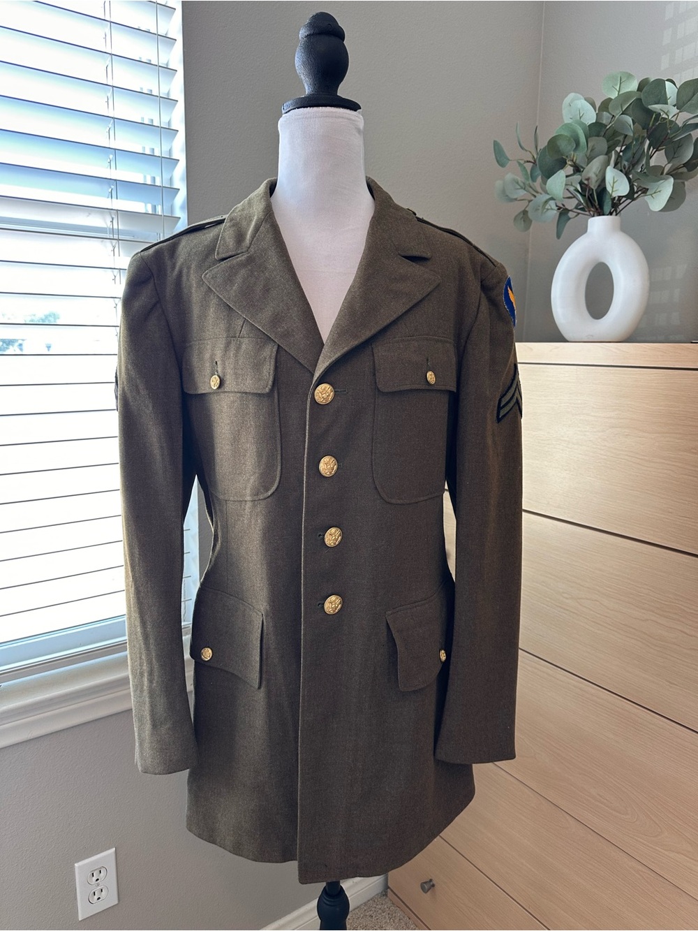Men's Vintage Olive Military-Style Wool Coat
